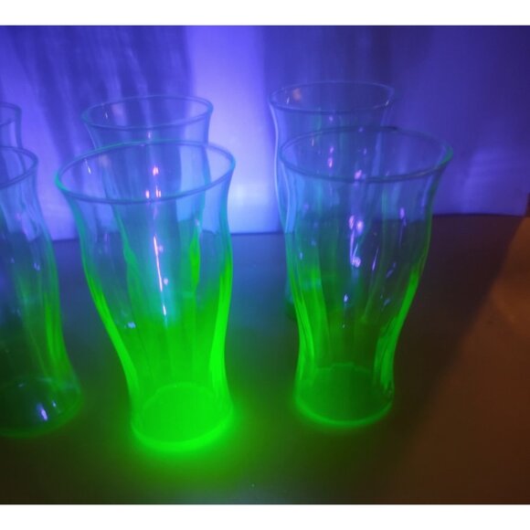 Vintage Vaseline Uranium Green Glass Tumblers set of 6 Libbey - Picture 2 of 11